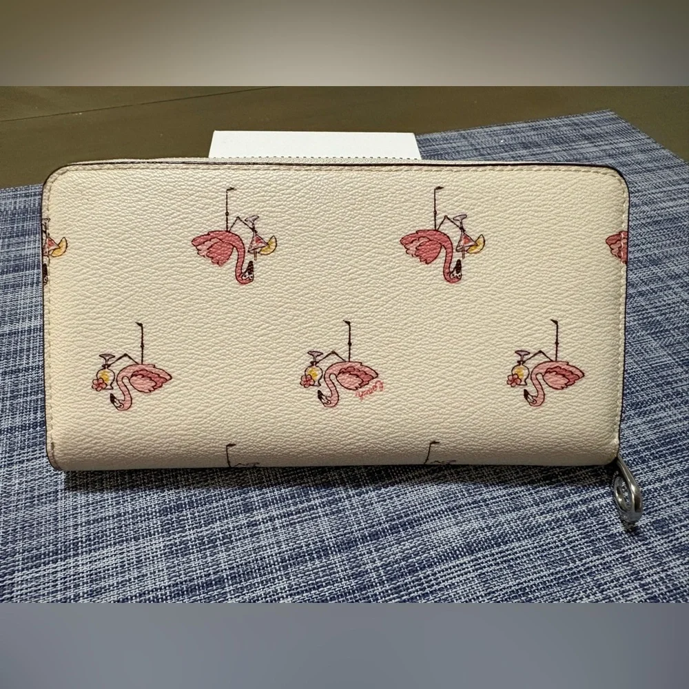 Coach Cream and Pink Flamingo Print Wallet - Picture 3 of 5